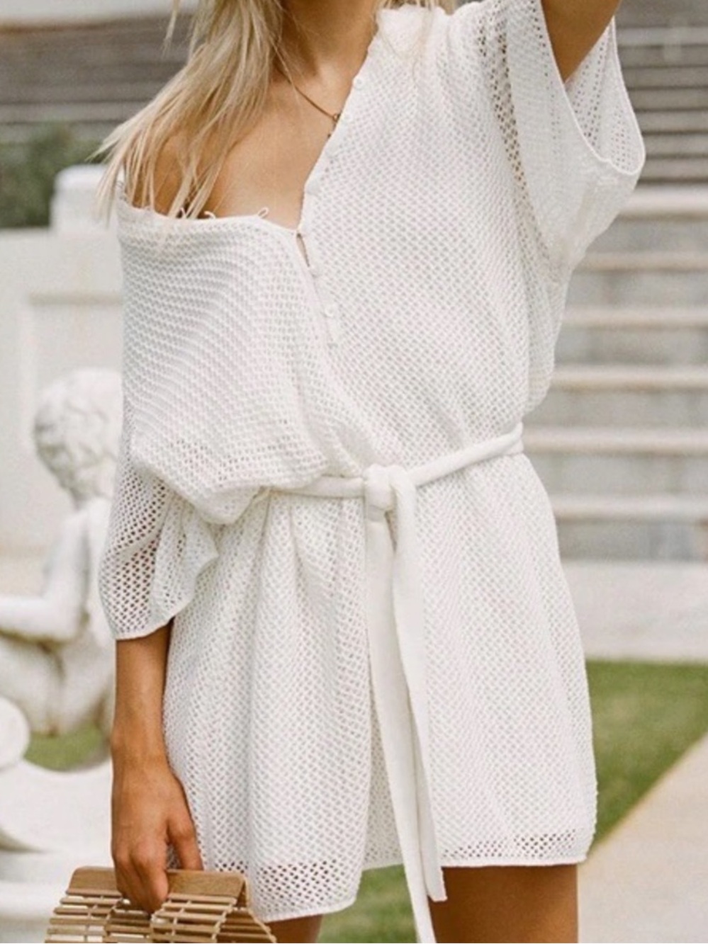 Sabo Skirt white Crochet Button-Front Dress